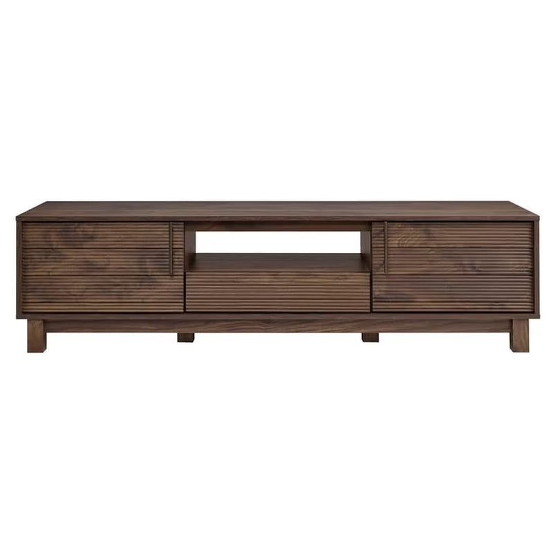 Mid-Century Modern Low Profile Entertainment TV Stand for 70/65/60/55 Inch TV, Farmhouse Entertainment Center with 2 Fluted Door and Storage Living Room, Walnut