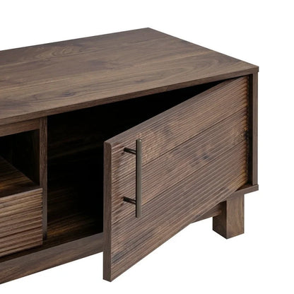 Mid-Century Modern Low Profile Entertainment TV Stand for 70/65/60/55 Inch TV, Farmhouse Entertainment Center with 2 Fluted Door and Storage Living Room, Walnut