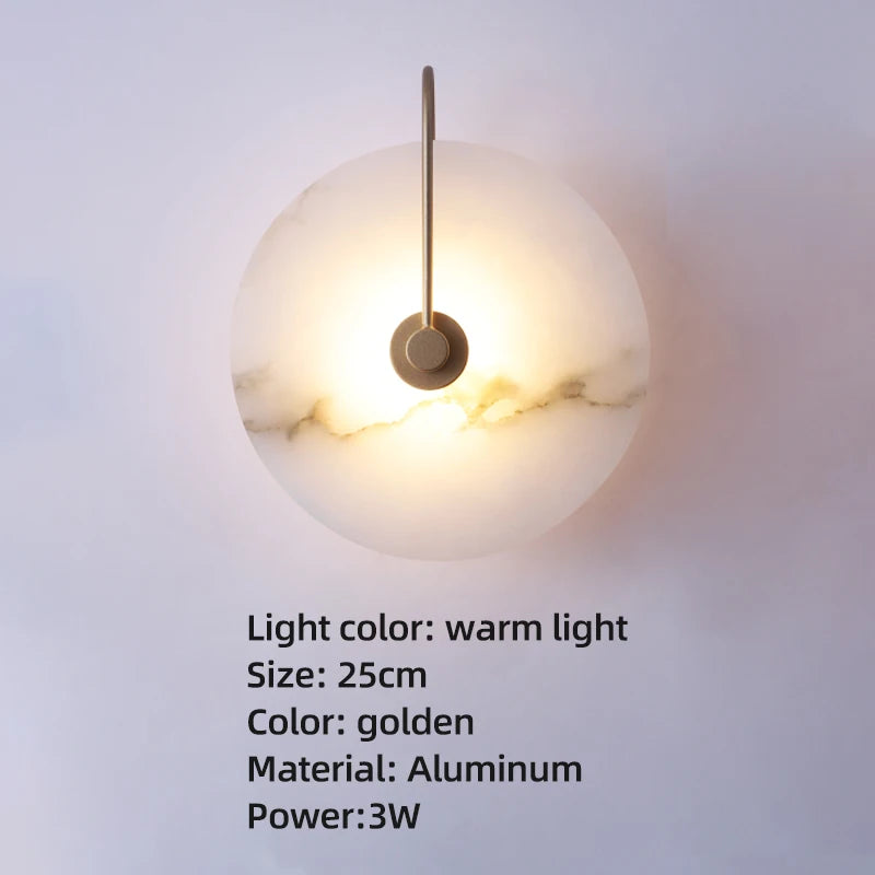 Modern Marble Alabaster Led Wall Lamp Bedroom Home Decor Decoration Lampshade Lighting Fixture for Gold Lamps Stair Sconce Stone