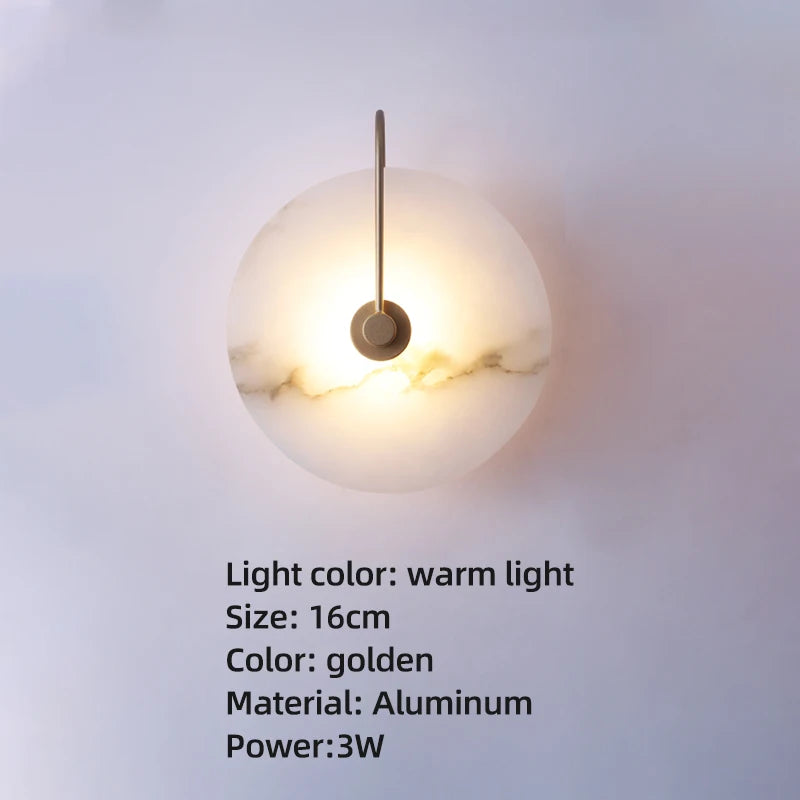 Modern Marble Alabaster Led Wall Lamp Bedroom Home Decor Decoration Lampshade Lighting Fixture for Gold Lamps Stair Sconce Stone
