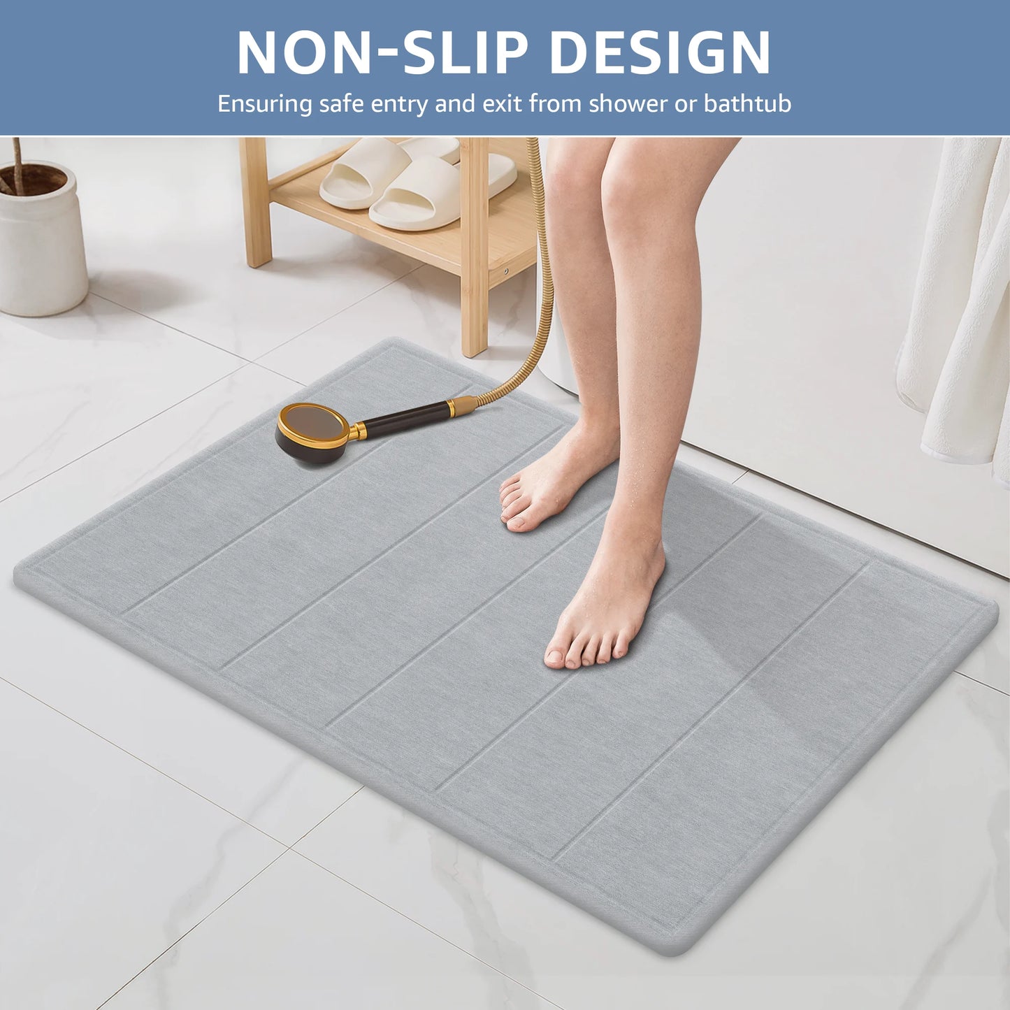 32"X20" Large Diatomaceous Earth Bath Mat for Bathroom, Super Absorbent Quick-Dry Non-Slip Shower Mat, Natural Stone Bath Mat Easy to Clean (Light Grey)