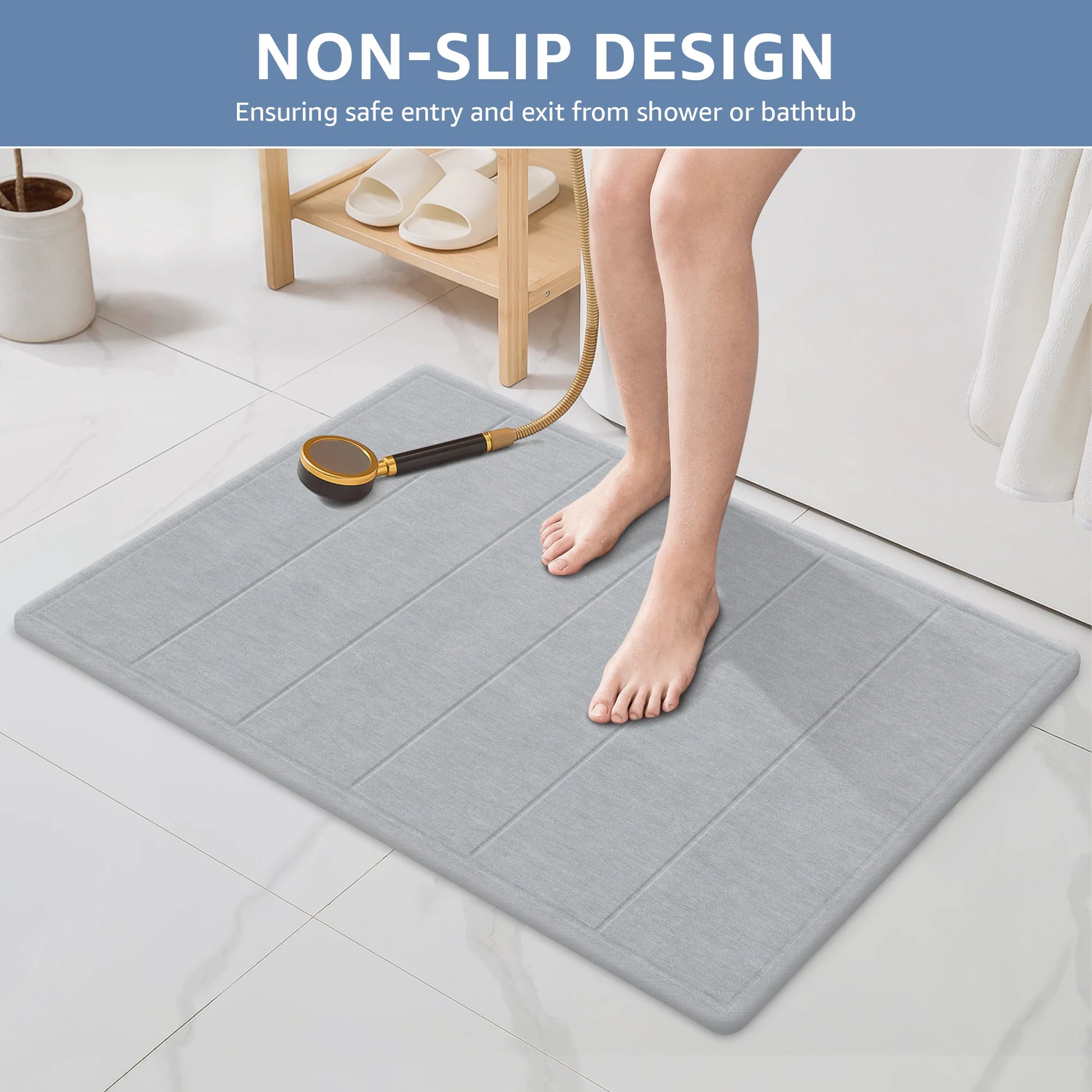 32"X20" Large Diatomaceous Earth Bath Mat for Bathroom, Super Absorbent Quick-Dry Non-Slip Shower Mat, Natural Stone Bath Mat Easy to Clean (Light Grey)