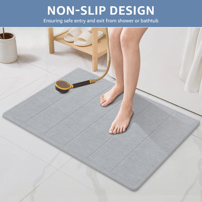 32"X20" Large Diatomaceous Earth Bath Mat for Bathroom, Super Absorbent Quick-Dry Non-Slip Shower Mat, Natural Stone Bath Mat Easy to Clean (Light Grey)