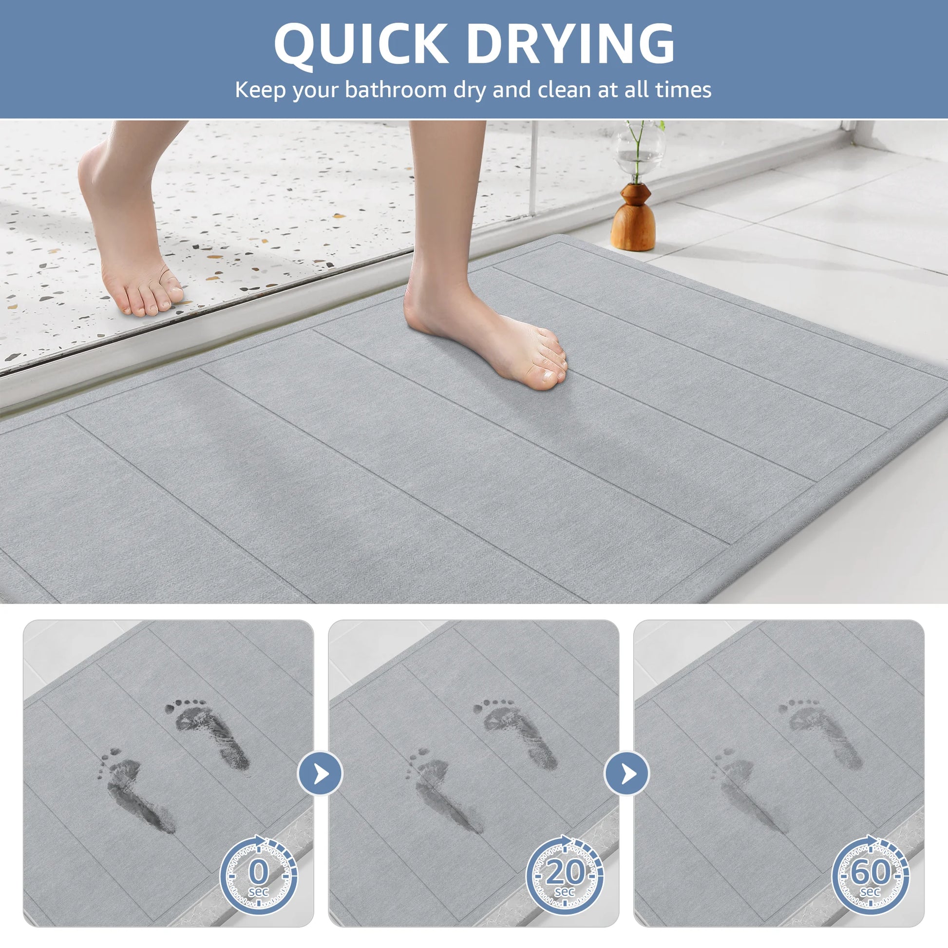 32"X20" Large Diatomaceous Earth Bath Mat for Bathroom, Super Absorbent Quick-Dry Non-Slip Shower Mat, Natural Stone Bath Mat Easy to Clean (Light Grey)