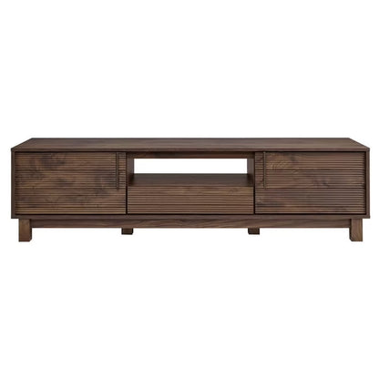 Mid-Century Modern Low Profile Entertainment TV Stand for 70/65/60/55 Inch TV, Farmhouse Entertainment Center with 2 Fluted Door and Storage Living Room, Walnut