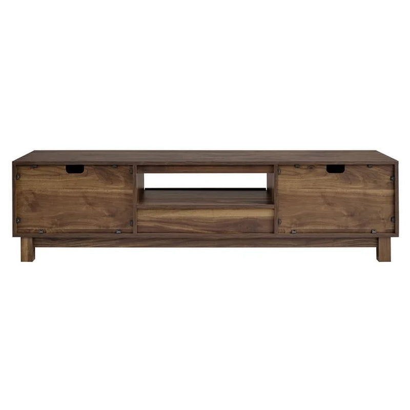 Mid-Century Modern Low Profile Entertainment TV Stand for 70/65/60/55 Inch TV, Farmhouse Entertainment Center with 2 Fluted Door and Storage Living Room, Walnut