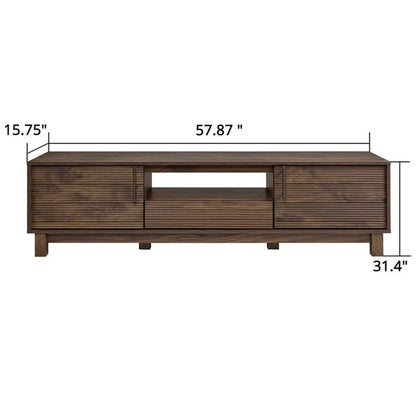 Mid-Century Modern Low Profile Entertainment TV Stand for 70/65/60/55 Inch TV, Farmhouse Entertainment Center with 2 Fluted Door and Storage Living Room, Walnut